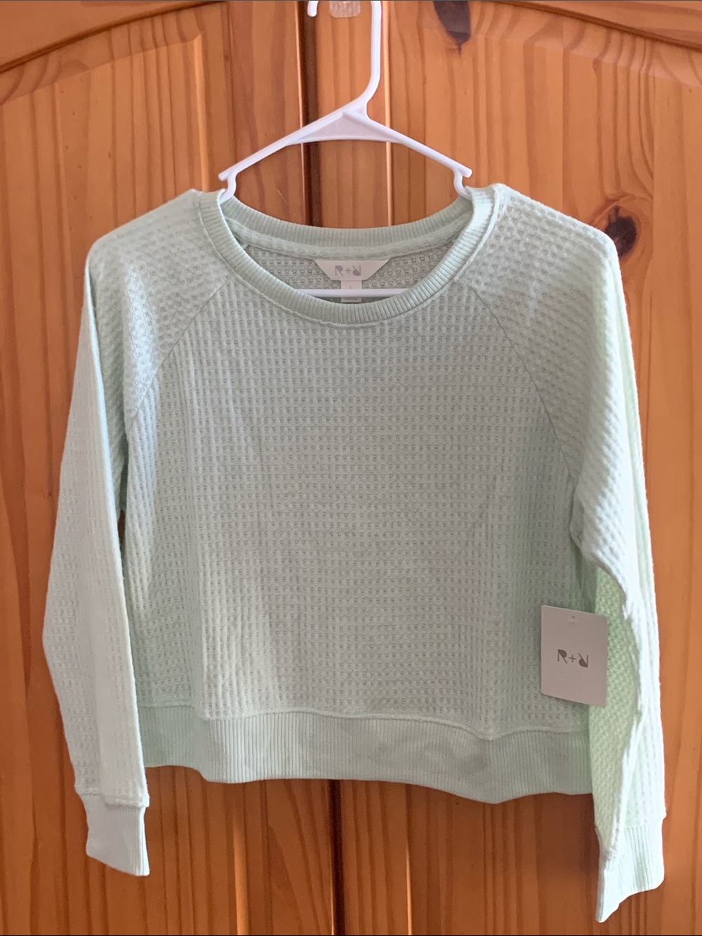 R+R Light Mint Waffle Knit Pullover NWT